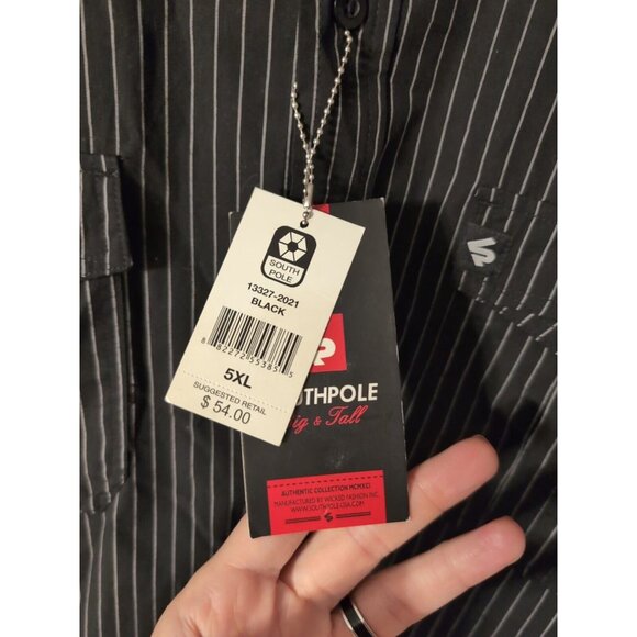 Southpole Black Striped Men's Roll Tab Long Sleeve Button Up Shirt Size 5XL - Picture 3 of 6